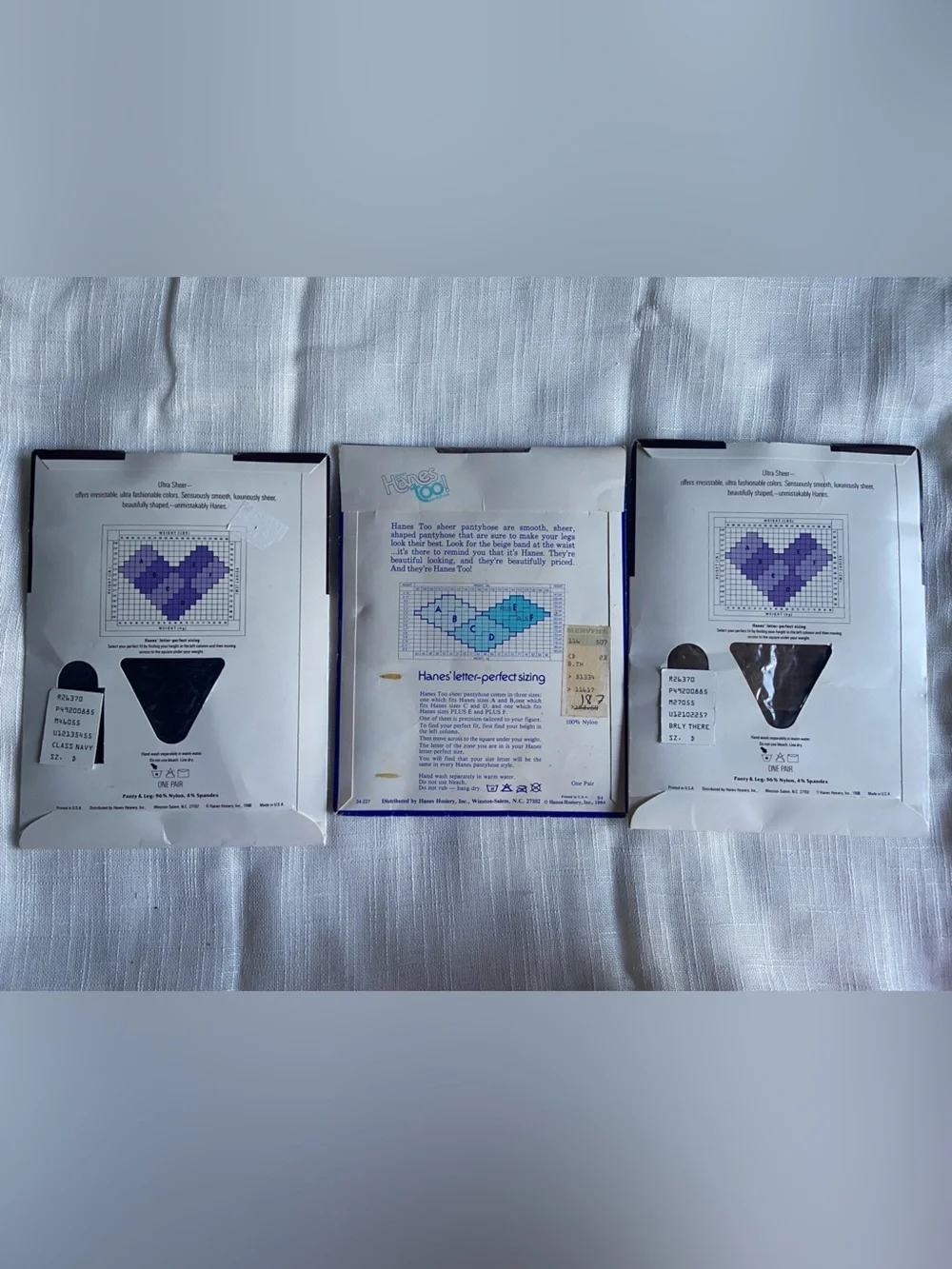 Vtg pack of 3 Hanes Ultra Sheer Hanes Too Pantyhose Sz C-D XL navy nude nylons